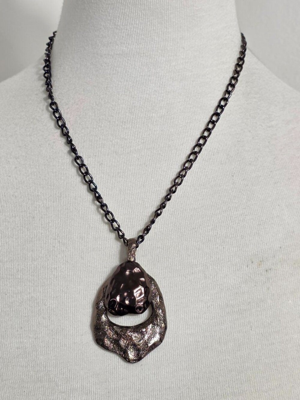 Vintage Bill Blass Modernist Two Part Copper Pendant Hammered Metal